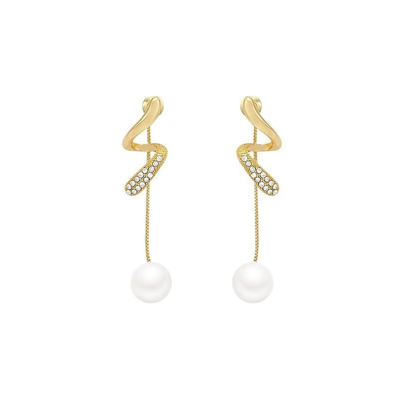 Explosive Light Luxury Diamond-encrusted Long Tassel Linen Gray Pearl Earrings Design Sense Earrings Premium Ears