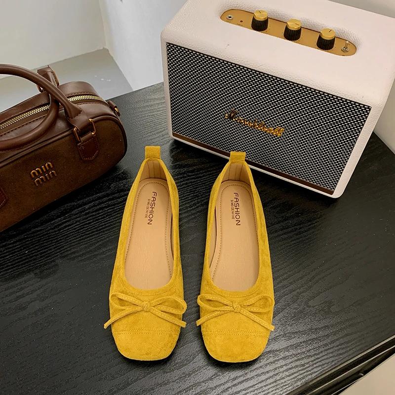 New Women's Flat Shoes Silver Bow Soft Bottom Non-slip Ballet Shoes High-end Luxury Elegant Lady Shoes Zapatos Mujer