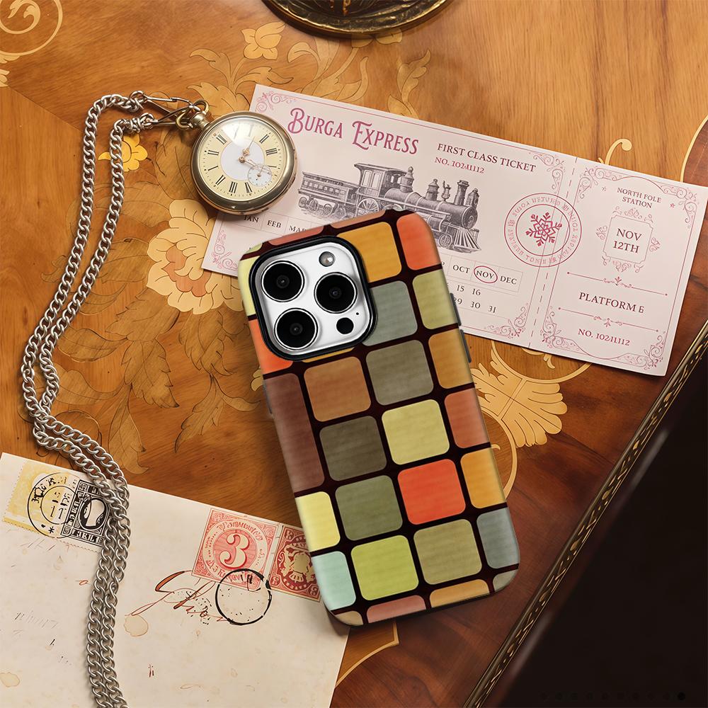 Color Block Mosaic Retro Mod Phone Case for IPhone 17AIR 16E 16 15 14 13 12 11 17 Pro Max Plus Double-layer Back Cover