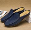 Summer Slip On Half Shoes For Men Leather Slippers Casual Mules Breathable Comfy Loafers Moccasins White Black Blue