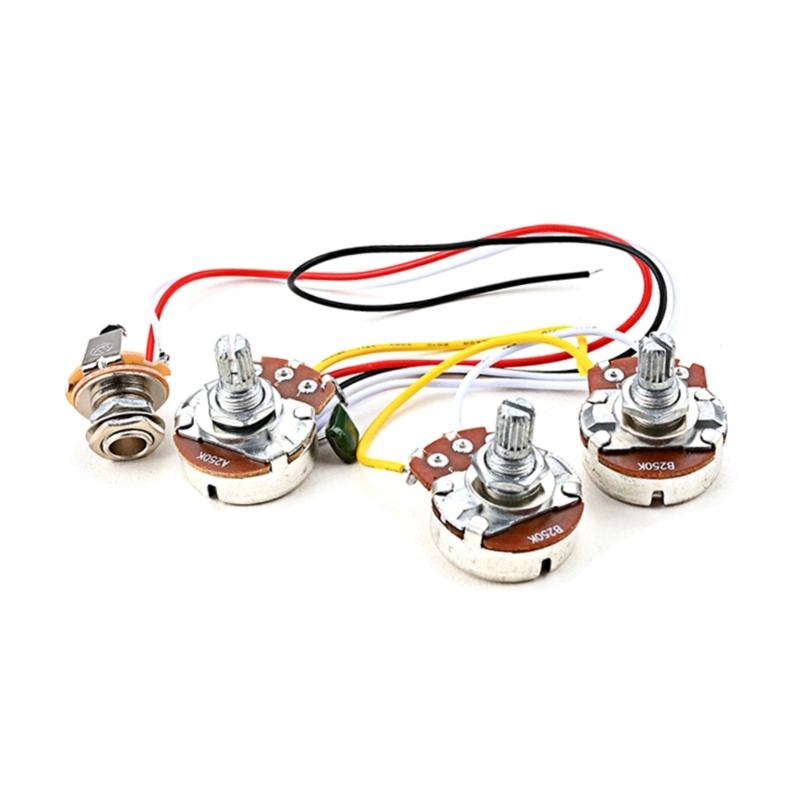 2V 1T Wiring Kit, 3 Way A250K Wiring Harness Prewired Guitar Wiring Hareness for Electric Guitar Bass Repair Replacement