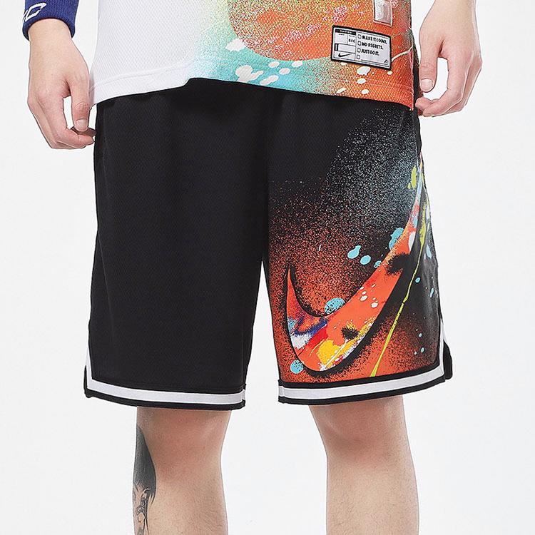 Nike Splash Ink Large Logo Print Loose Basketball Shorts Men Bottoms Black DJ5215-010