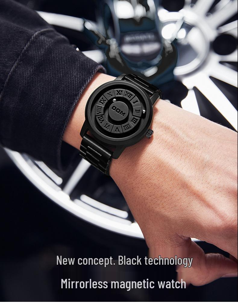 DOM Black Technology Men's Waterproof Quartz Watch with Roman Numeral Dial and Steel Ball Magnetic Levitation.