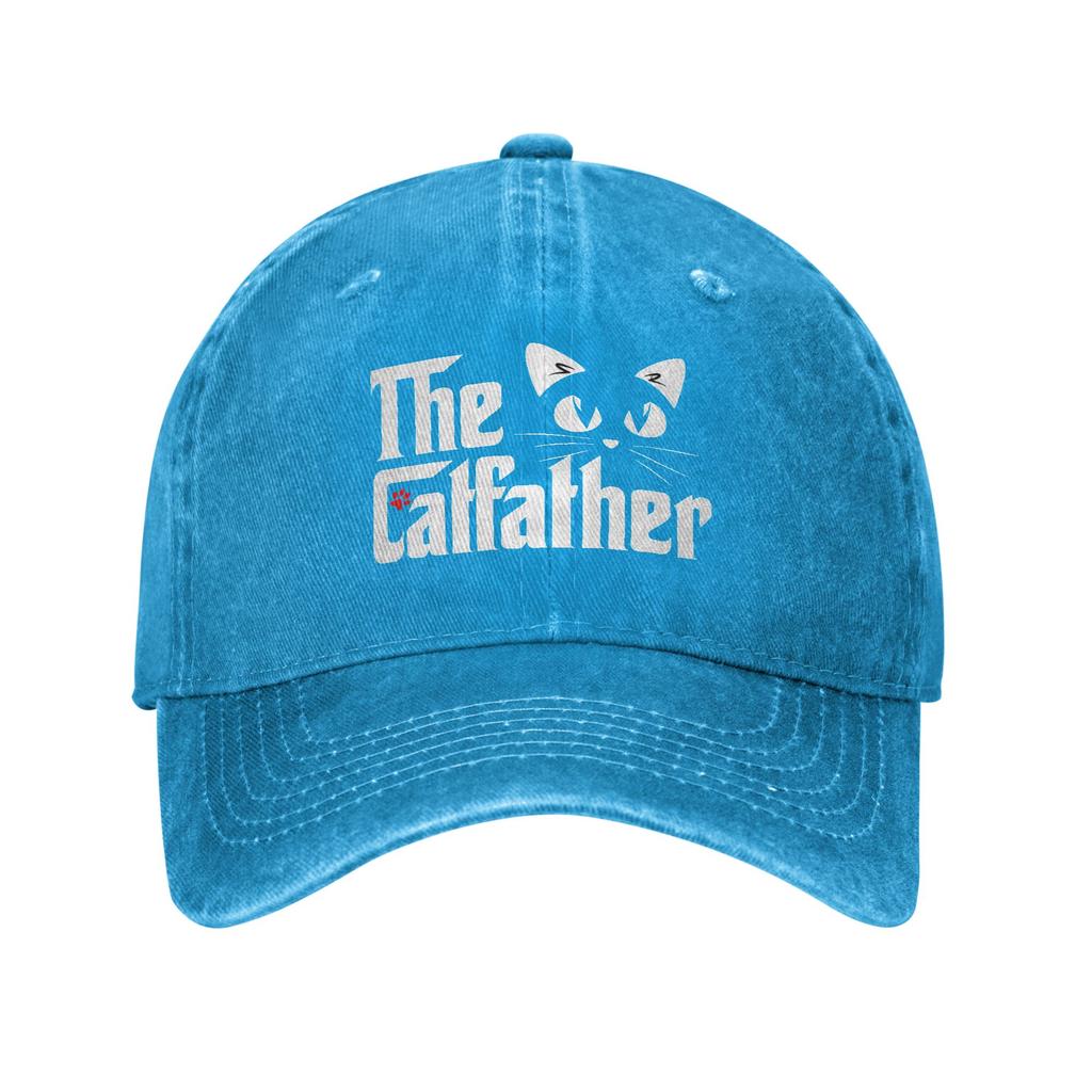 Vintage The CatFather Father Of Cats Funny Baseball Caps Unstructured Unisex Women Dad Gift Distressed Denim Sun Cap Activities Hat