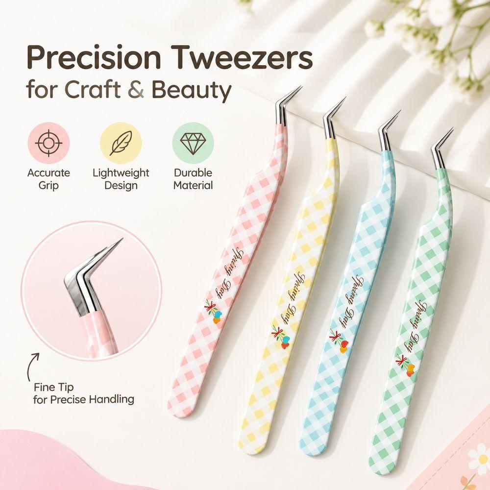 Stainless Steel Precision Tweezers Anti-static Lashes Extension Tweezer Sticker Application