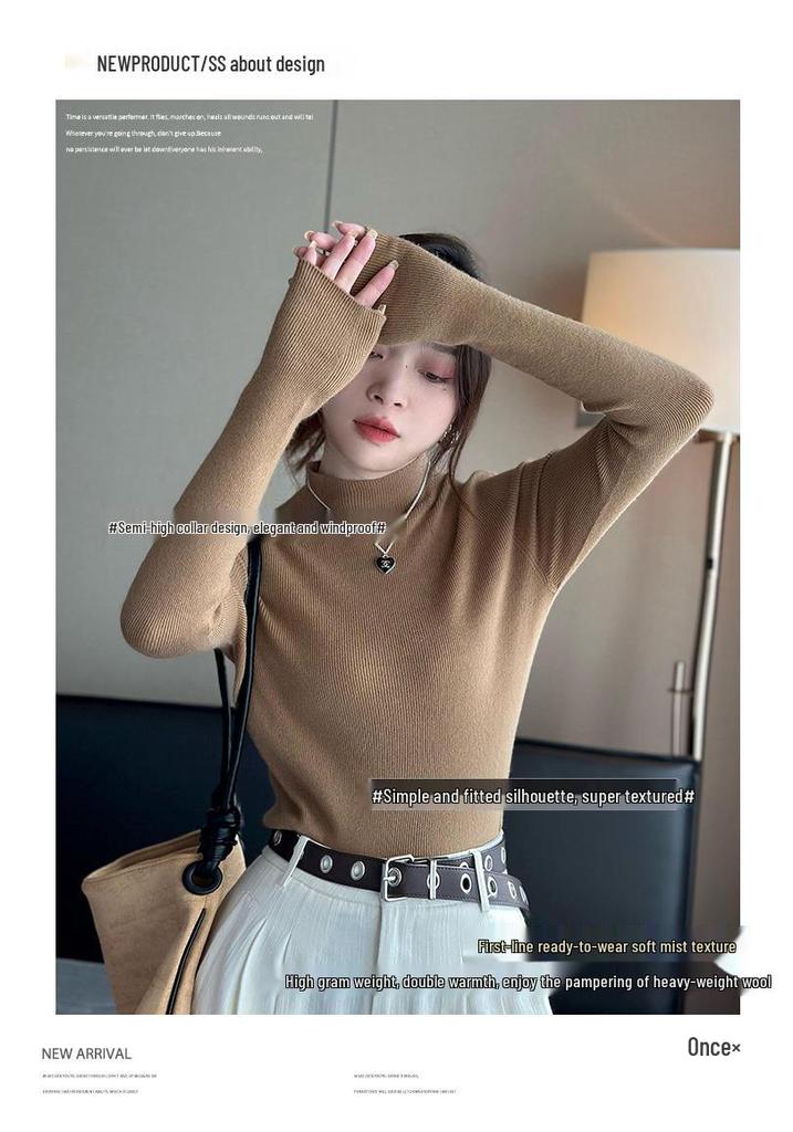 2026 Spring Women's Soft Wool Half-High Neck Slimming Knit Top