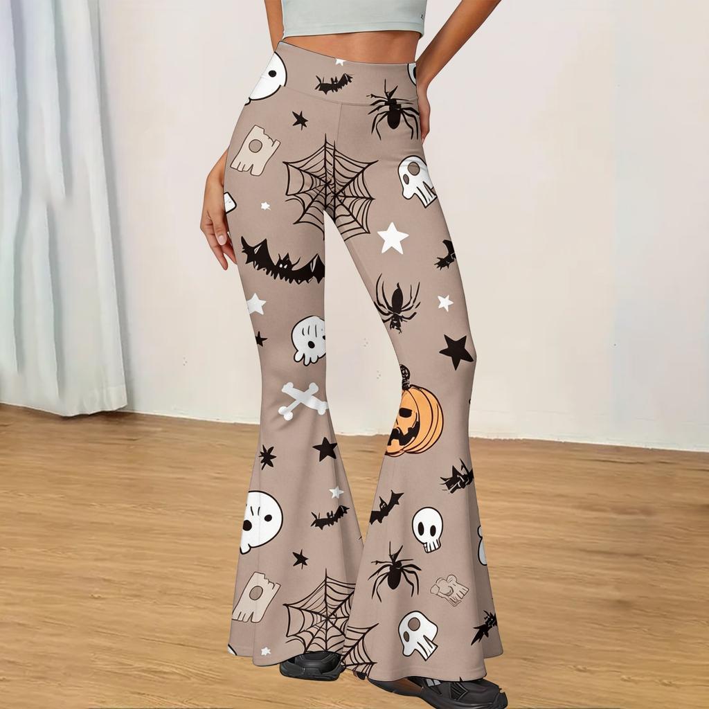 Women's Halloween Print Flared Yoga Pants Stretchy High Waist Casual Fitness Leggings Slim Fit Micro Flare Trousers for Everyday Wear