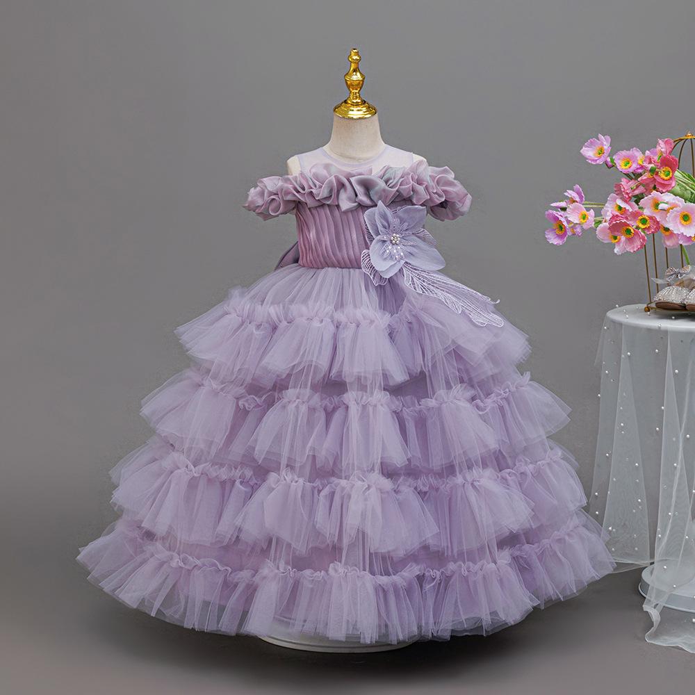 Little Girl's Princess Piano Performance Gown - Elegant High-End Wedding Tulle Cake Skirt Dress