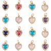LiQunSweet 12 Pcs 6 Colors Golden Crystal Heart Charms Brass Micro Pave Cubic Zirconia CZ Stone Mini Charm Bulk for Necklace Earrings Jewelry Making