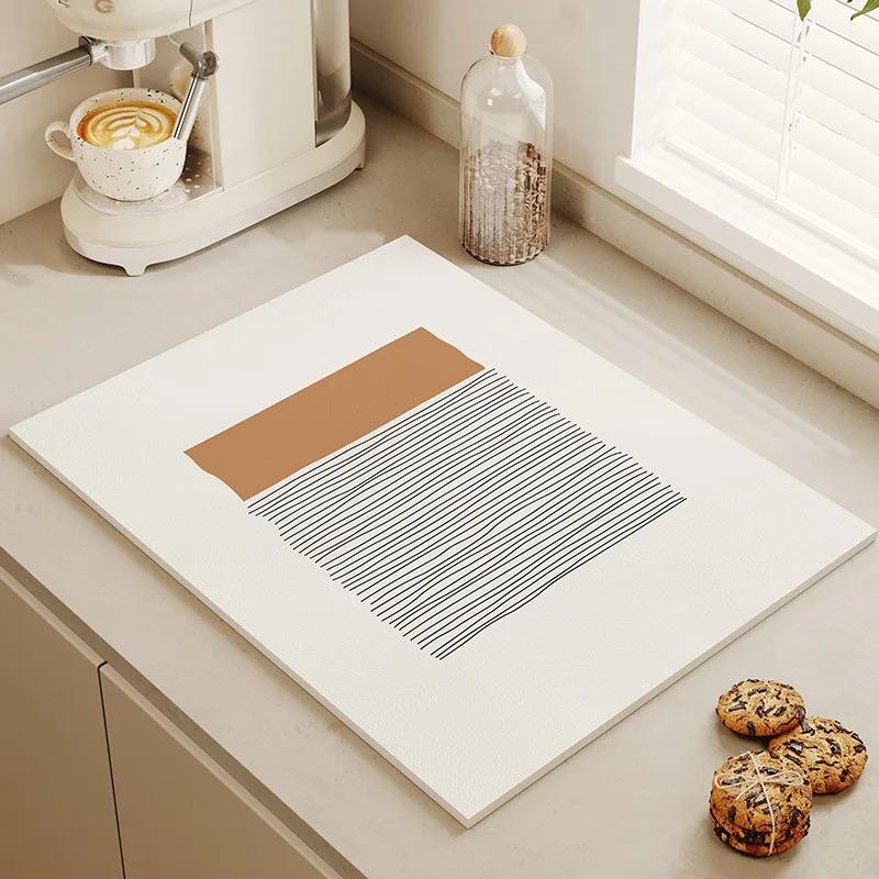 Tableware Drying Mat Soft Drain Pad Non-slip Super Absorbent Wear-resistant Coffee Machine Mat Kitchen Table Courtyard Decor