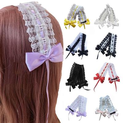 Hair Accessories Lolita Headband with Clips Sweet Lace Hairband Bowknot Ribbon Headwear  Female