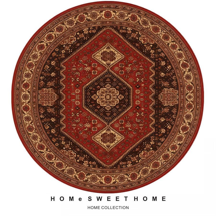 Ethnic Round Carpet: Non-slip, Wear-resistant Crystal Velvet Bedside Rug for Cool Comfort