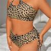 Sexy Leopard Print Large Size Swimsuit Women's Split High Waist Bikini Suit