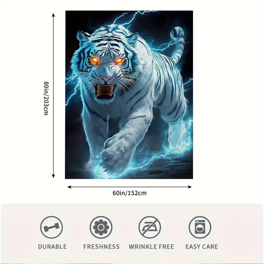 

1pc Vintage White Tiger Printed Throw Blanket, 60x80inch, Soft Cozy Sofa Bedding with Glowing Eyes Design, Mixed Colors 70x100cm28x39in