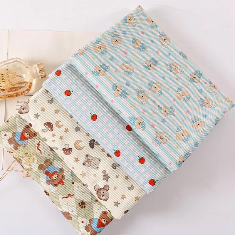0.5m/1m/2m Cartoon Little Bear Corduroy Print Fabric for Sewing Children's Clothing,Dresses Pet Clothing DIY Decoration Fabrics