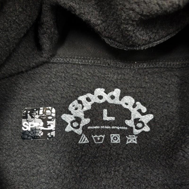 Felpa Sp5der Oversize Spessa in Pile con Stampa a Foglia Ragnatela Design Uomo Inverno Casual