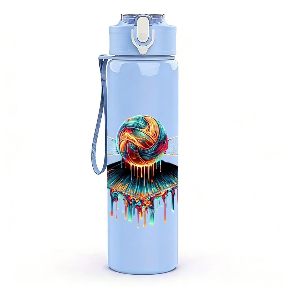 1PC Volleyball Fire Explosion Art Print 750ml Color Plastic Sports Water Bottle Leakproof Flip Straw Lid Suitable for Sports Office Home Use
