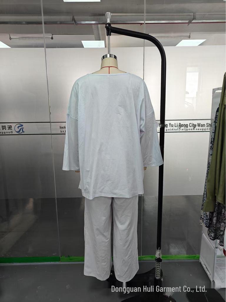 2025 Euro-American Style Solid Color Casual Two-Piece Set: Crew Neck Top & Mid-Waist Pocket Pants