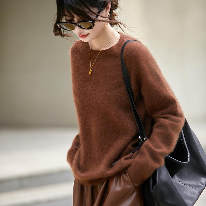 Women's Autumn-Winter Brushed Wool Loose Sweater - Round Neck Cashmere Base Layer