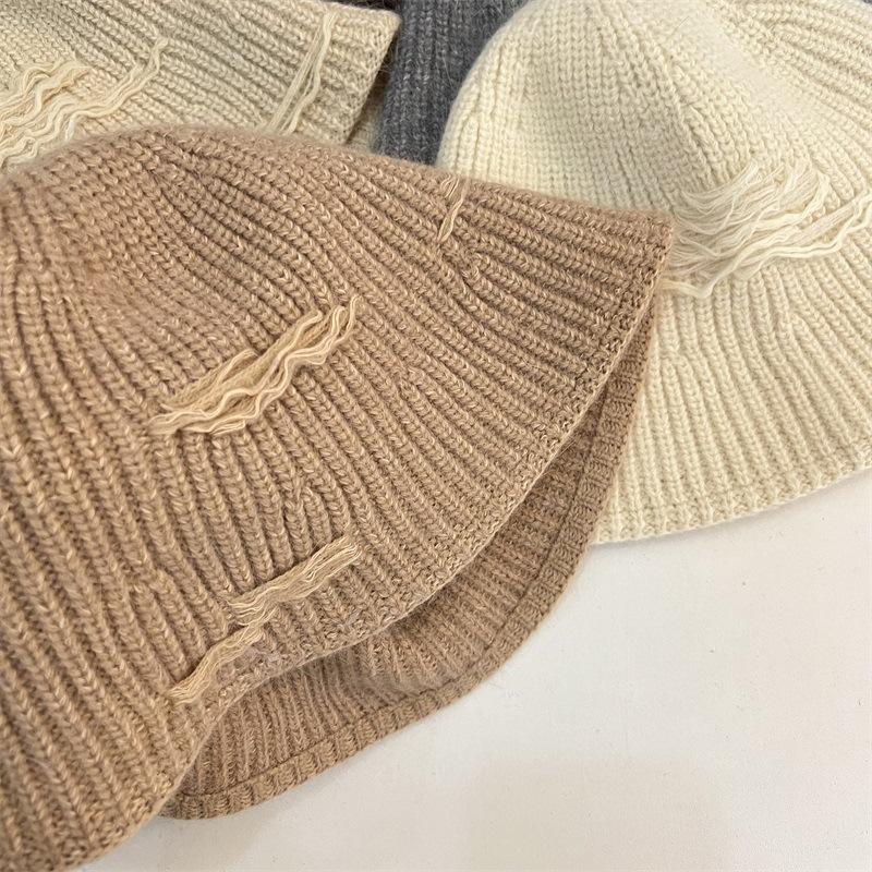 Autumn and Winter Wool Patch Fashion Knitted Bucket Hat Solid Color Warm Simple Bucket Hat