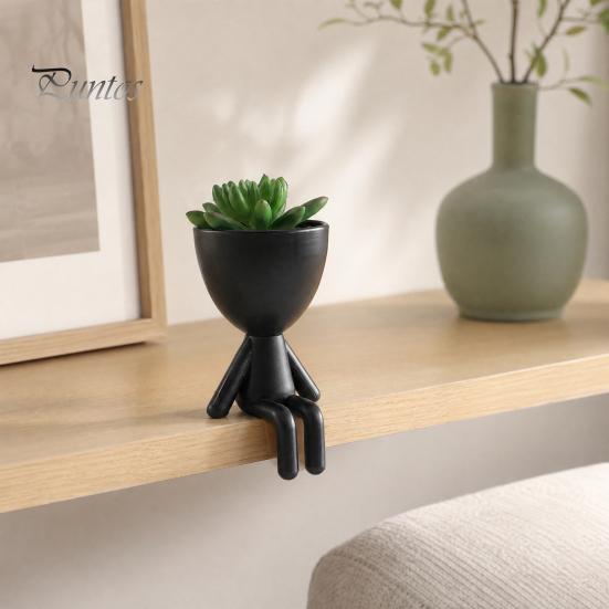 Office Desk Planter 3D Printed Sitting Human Figure Succulents Planter, 2-in-1 Desktop Pot & Decor Ornament, Matte Finish Flowerpot One-Piece