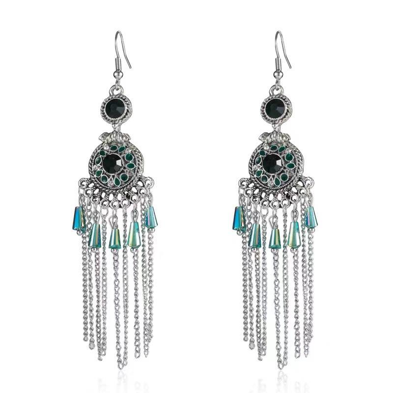 Exotic Style Round Compass Long Chinese Style Earrings Women'S Retro Fringed Temperament Earrings