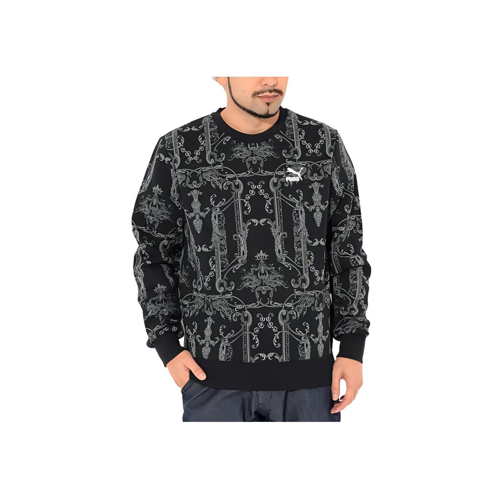 Puma Luxe Aop Crew Neck Knit Sweatshirt Men Tops Black 530305-01