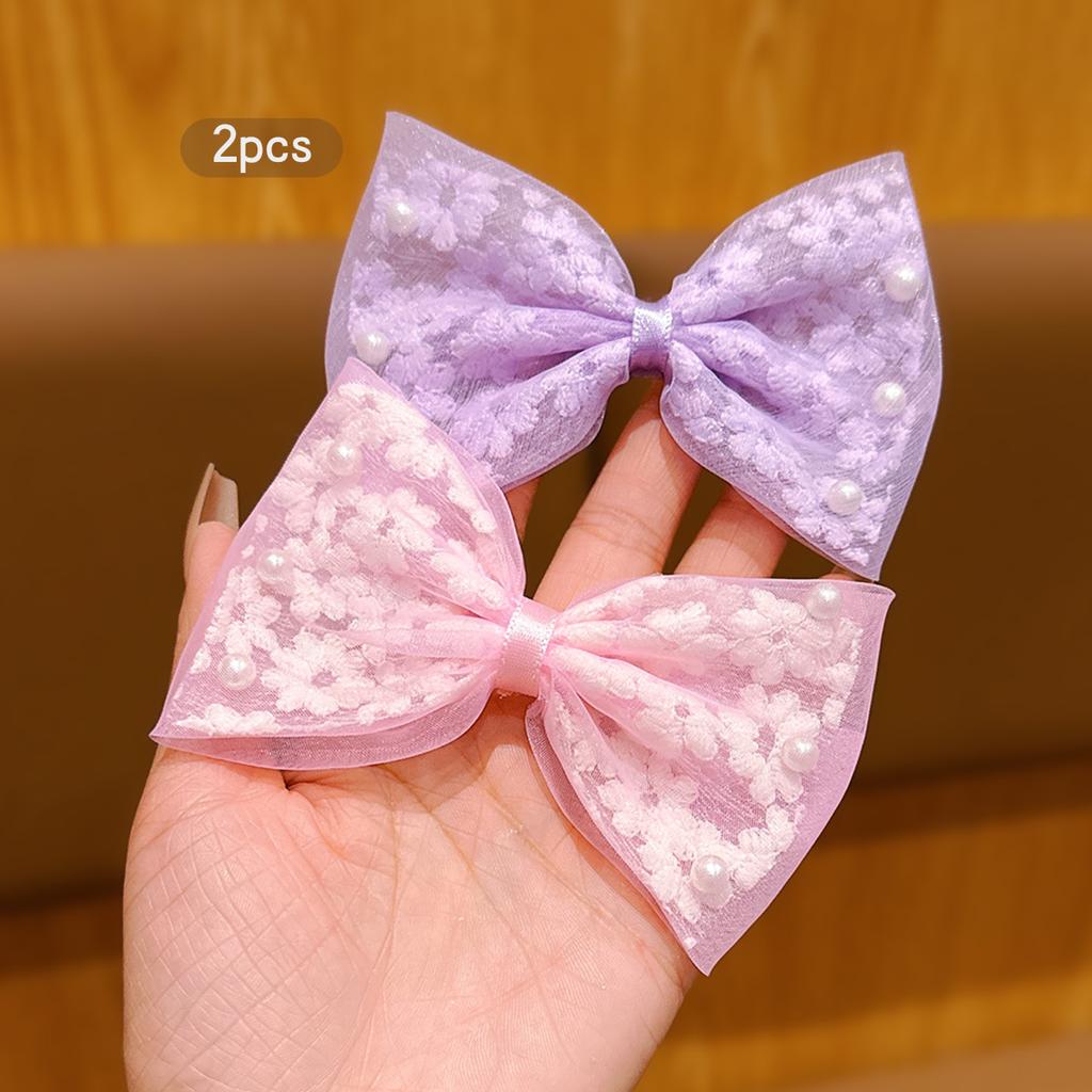 2 Korean Version Purple Pink Bow Flower Hair Clips Suitable for Daily Hair Accessories