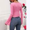 Women's Summer Commuter Elegant V-Neck Knit Tie Long Sleeve Top