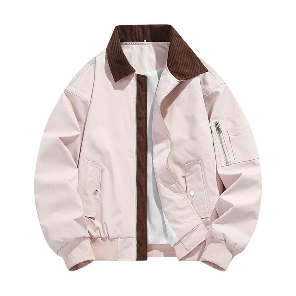 New Men's Lapel Jacket, Solid Color Casual Sports Coat, Full Zipper Lightweight Outdoor Workwear Top