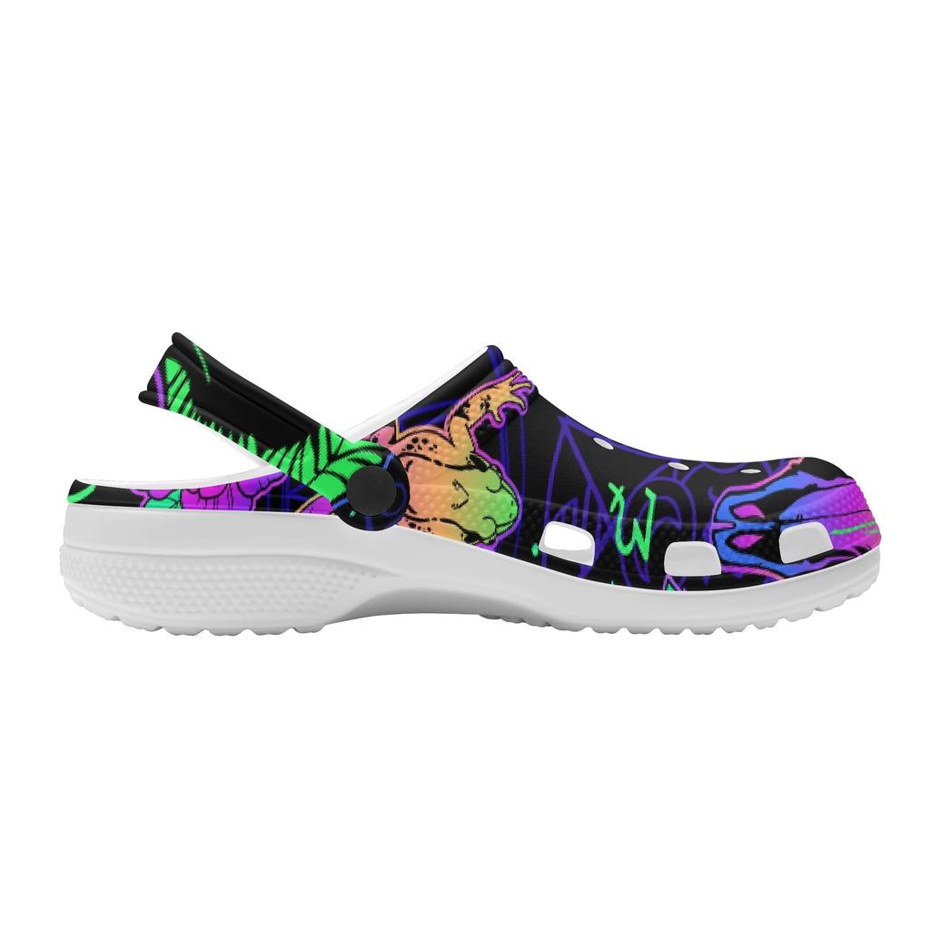 Weiße EVA-Clogs mit buntem X-Print, Leichte Slip-On Gartenschuhe, Atmungsaktive Sandalen für den Strand, Innen- und Außenpantoffeln für Damen und Herren