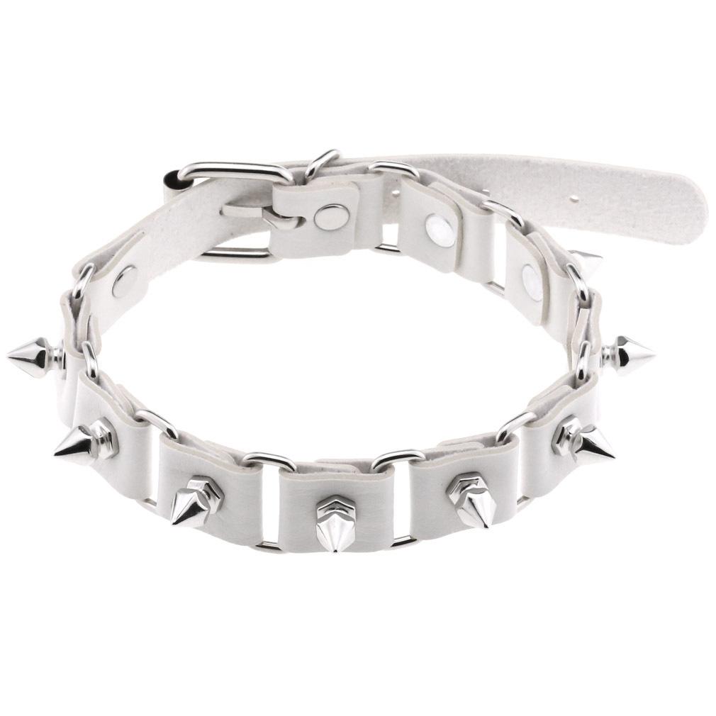 DIEZI Harajuku Bílý PU Kožený Kroužkový Choker Náhrdelník Pro Ženy Muže Vintage Gotický Hip Hope Nastavitelný Límcový Náhrdelník Šperky
