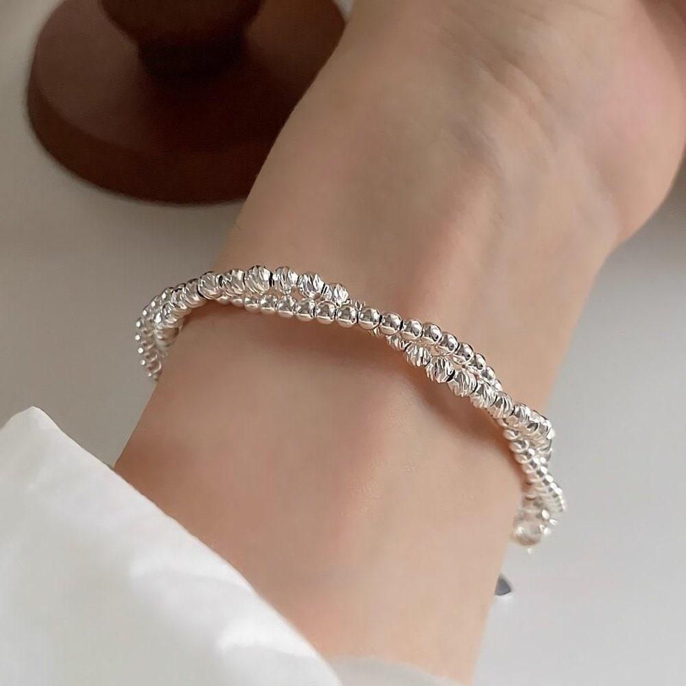 Women's Silver 925 Ball Bead Twist Layered Bracelet