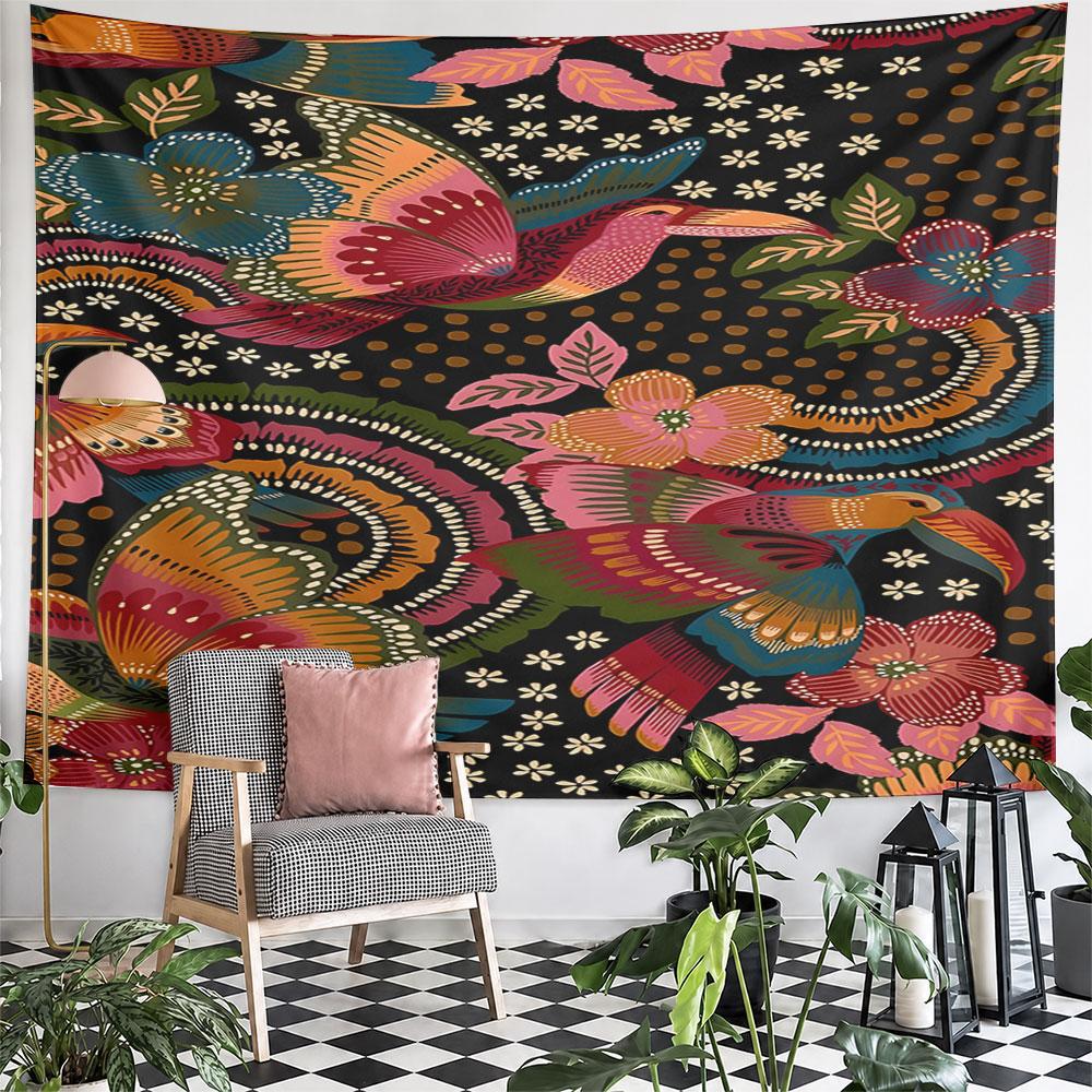 Colorful Birds and Flowers Pattern Pattern Wall Hanging Tapestry Decorative Tapestry Home Decor for Bedroom and Living Room