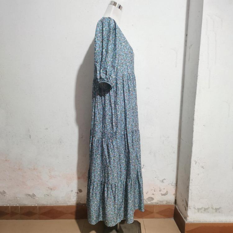 Vestido Casual de Verano para Mujer con Estampado Floral, Cintura Alta, Suelto, Cuello Redondo, Talla Grande, Largo hasta el Tobillo, Manga Larga, Vestido de Primavera