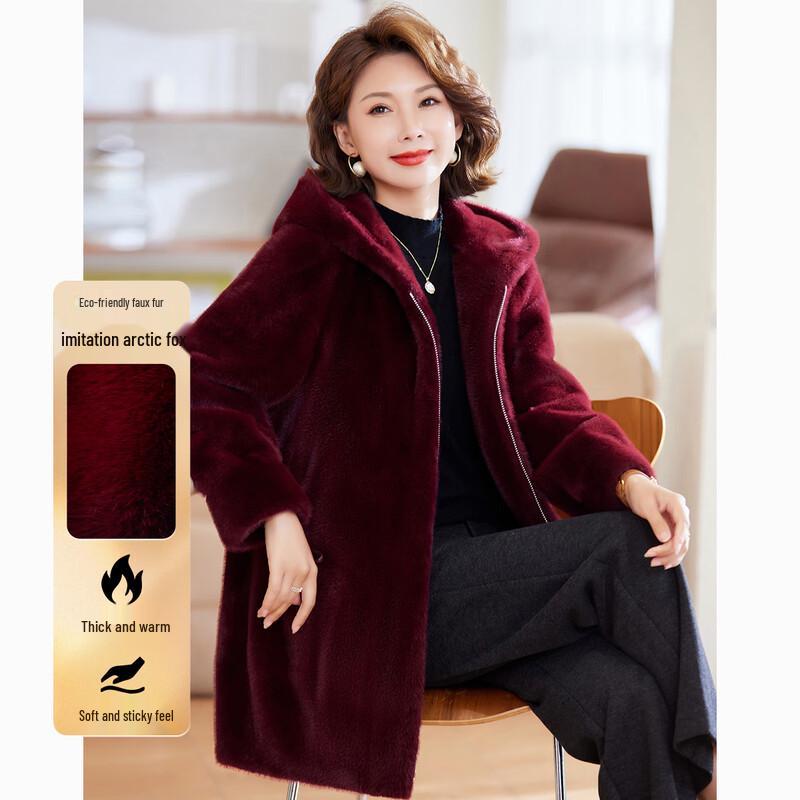 

Pasite Women s Mid-Length Faux Fur Hooded Coat L