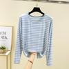 Spring Summer Base Shirt Loose Versatile Fashionable Top Striped Long-sleeved T-shirt Women