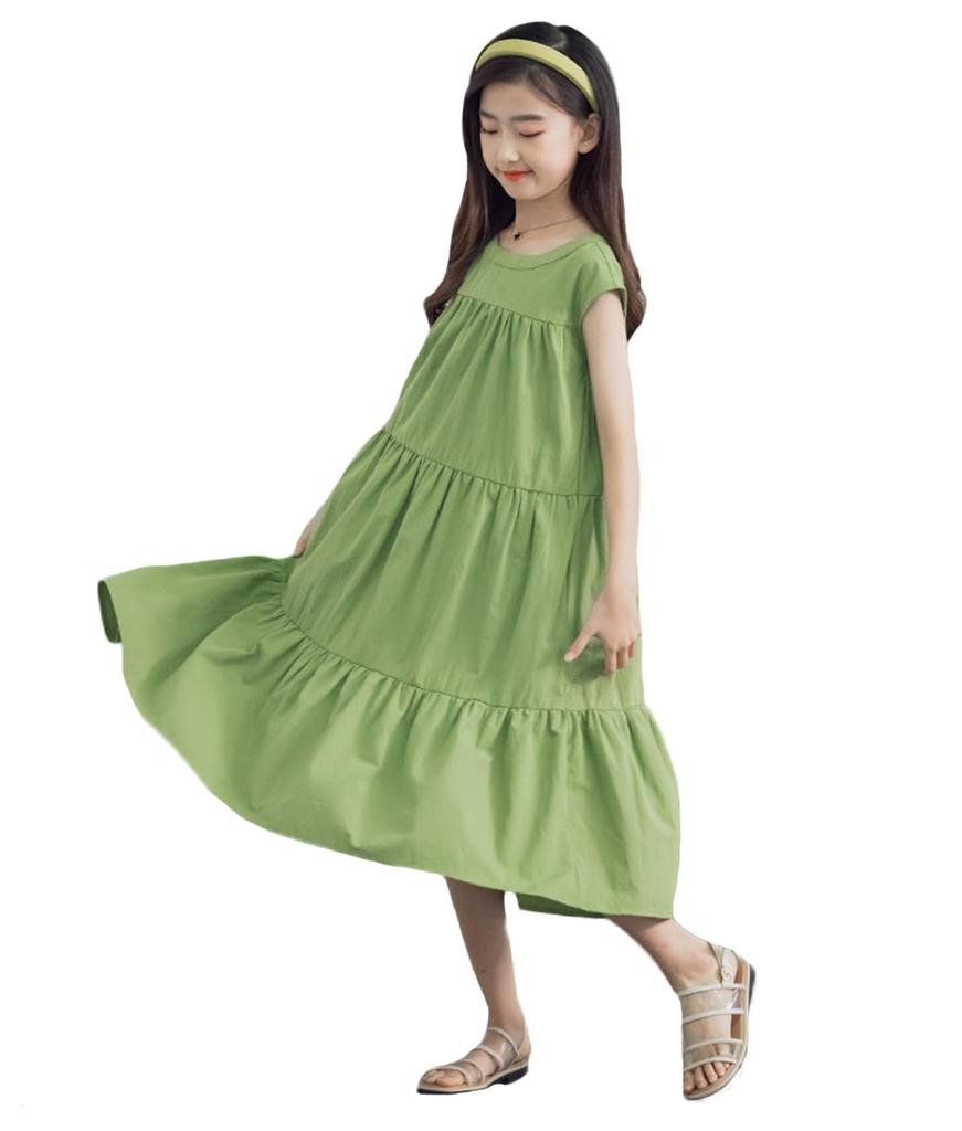 Yuwan Summer Sleeveless Long Maxi Dress with Tiered Summer Dress for Elementary School Stylish Korean Size 130 Kids' Dress, Dress, Girls' Skirt,