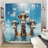 1Pc Playful Cgi Giraffes Ocean Shower Curtain Three Human-Like Giraffes Orange Fashion Glasses Radiant Sun Halo Blue Sky White