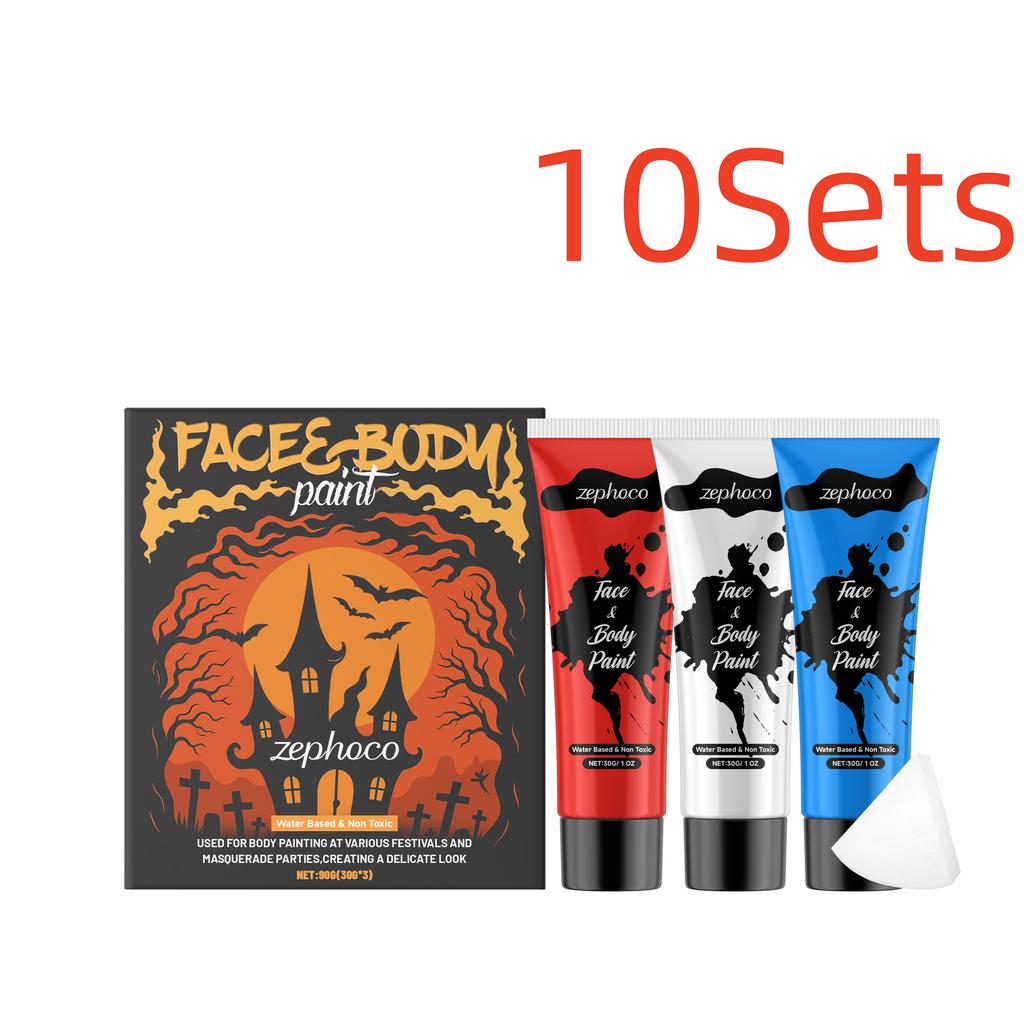 Zephoco Halloween Face Body Painting Kit Full Coverage Lightweight Foundation Water-soluble Non-Toxic Safe Festival Makeup Accessories Set