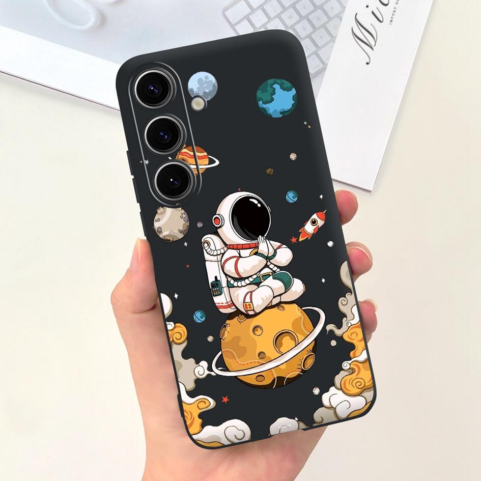 For Samsung Galaxy S24 Plus Case Lovely Yellow Duck Astronaut Matte Silicone Soft Cover For Samsung S 24 S24 Ultra S24+ 5G Funda