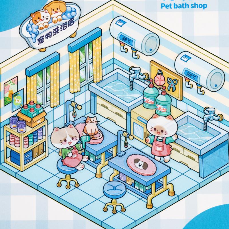 45-Sheet Cute Cartoon 3D Scene Sticker Book, Vivid 3D Cartoon Designs for Journal Decoration and DIY Craft Collage