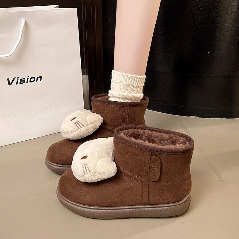 Women's Fashion Lightweight Thick Sole Winter Warm Fur One Snow Boots Padded Lining Non-slip Casual Sports Cotton Boots