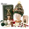 Parent Child Interaction Craft Christmas Tree Crochet Hat DIY Kit, Beginner-Friendly Light-Up Handmade Gift for Friends Complete Kit with Yarn, Tools,