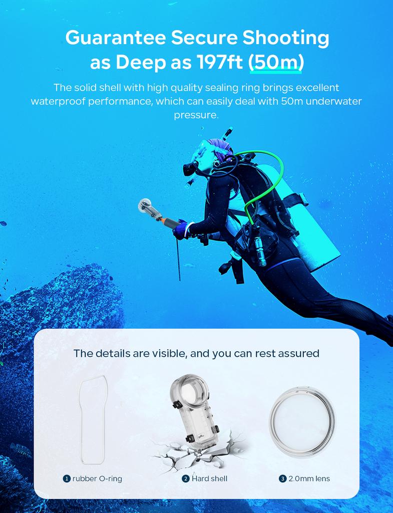 Quick Release Mount Invisible Diving Case for Insta360 X4 Water-proof Case 50M Depth With Silicone Lens Cap for Insta360 X4