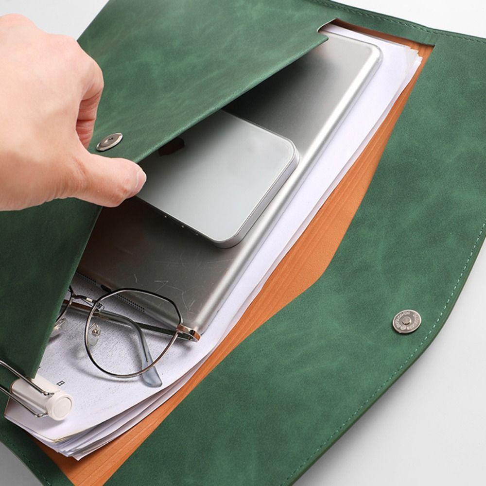 PU Leather A4 Folder Button Design Document Bag Thickened File Organizer