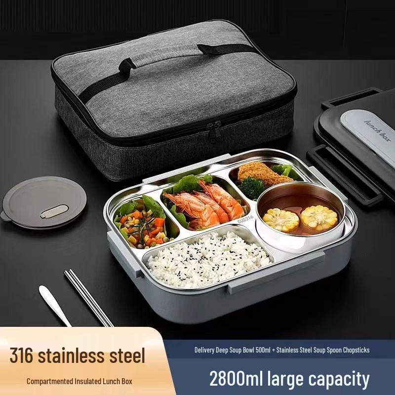 Lunch Box Isolato Extra Large in Acciaio Inossidabile 316 Adatto al Microonde per Studenti e Lavoro