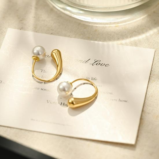 Elegant French Brass Gold-Plated Faux Pearl Detachable Ear Hook Earrings