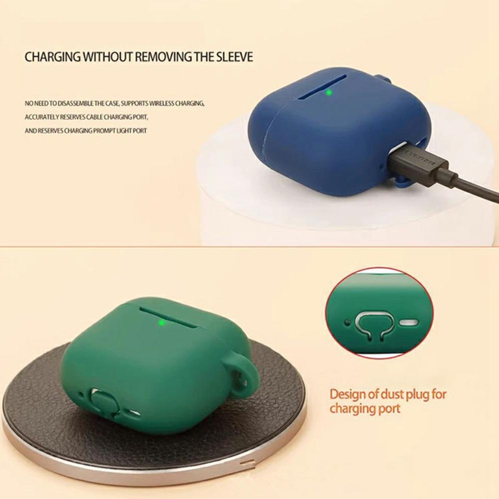 For AirPods 4 Silicone Case Bluetooth-Compatible Earphones Protective Cover with Anti-Lost Buckle + Cleaning Brush