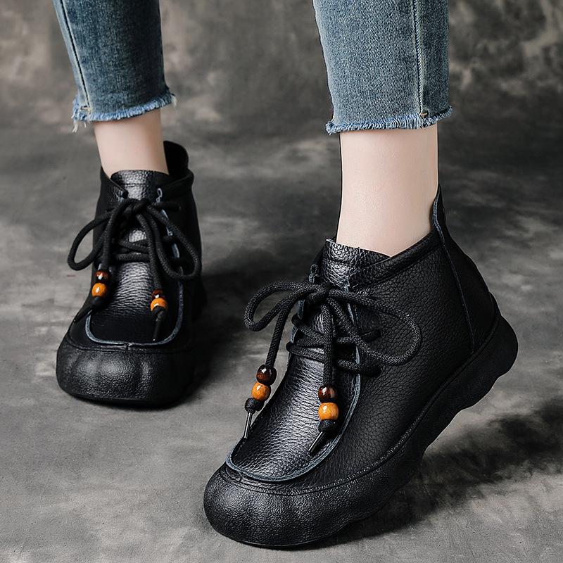 Übergrößen Damen Echtleder Fleecegefütterte Stiefeletten mit Weicher Dicksohle